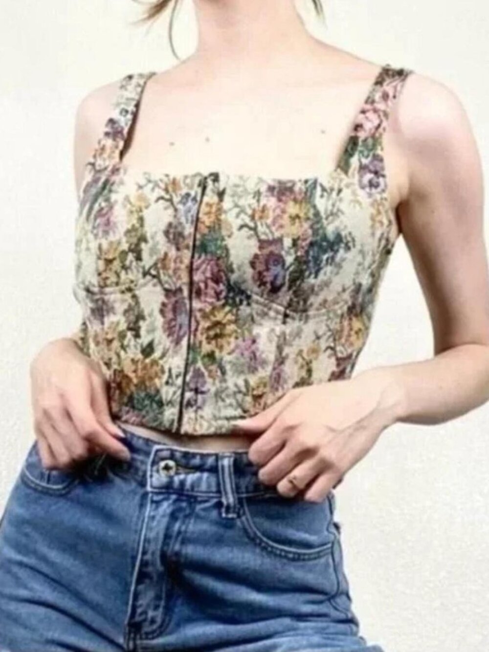 NEW! Wild Fable Floral Jacquard Tapestry Corset Bustier Crop Top